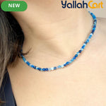 Natural Blue Striped Agate Beaded Necklace for Women – Round Gemstone Collar Necklace