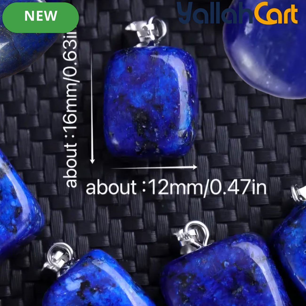 Natural Blue Lapis Lazuli Square Pendant Necklace – Polished Gemstone Charm with Black Cord