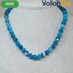 Natural Blue Striped Agate Beaded Necklace for Women – Round Gemstone Collar Necklace