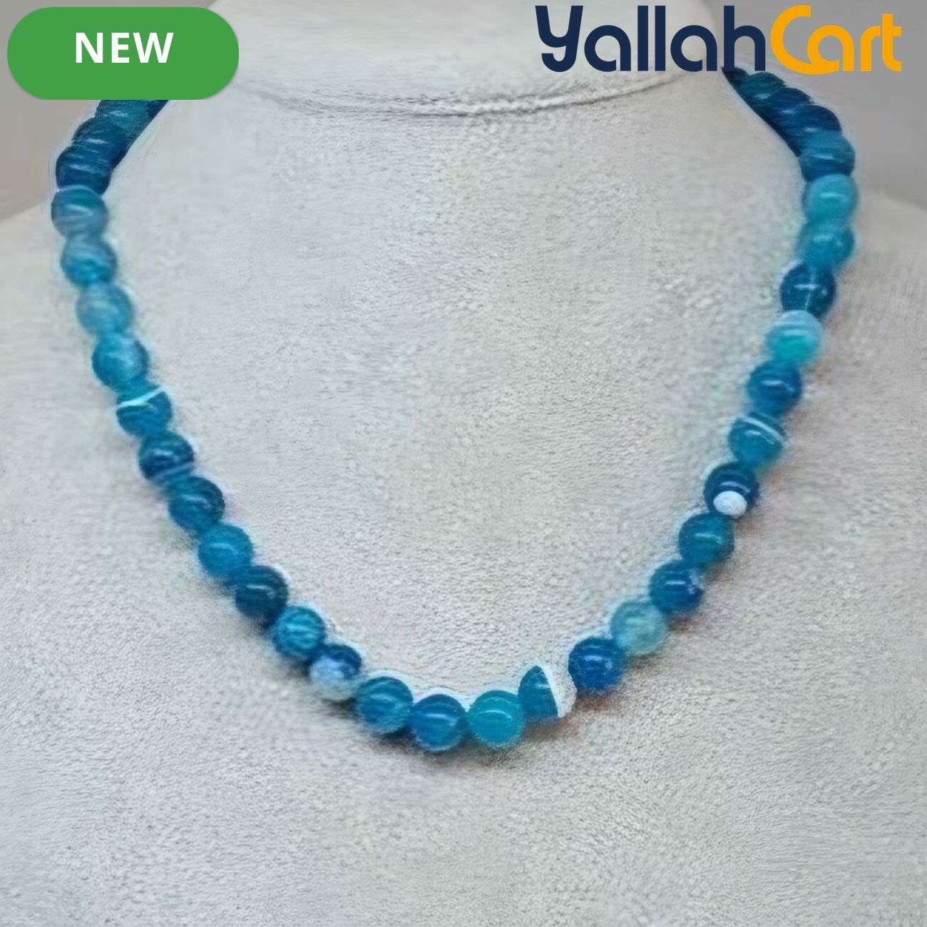 Natural Blue Striped Agate Beaded Necklace for Women – Round Gemstone Collar Necklace