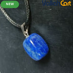 Natural Blue Lapis Lazuli Square Pendant Necklace – Polished Gemstone Charm with Black Cord