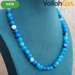 Natural Blue Striped Agate Beaded Necklace for Women – Round Gemstone Collar Necklace