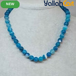 Natural Blue Striped Agate Beaded Necklace for Women – Round Gemstone Collar Necklace