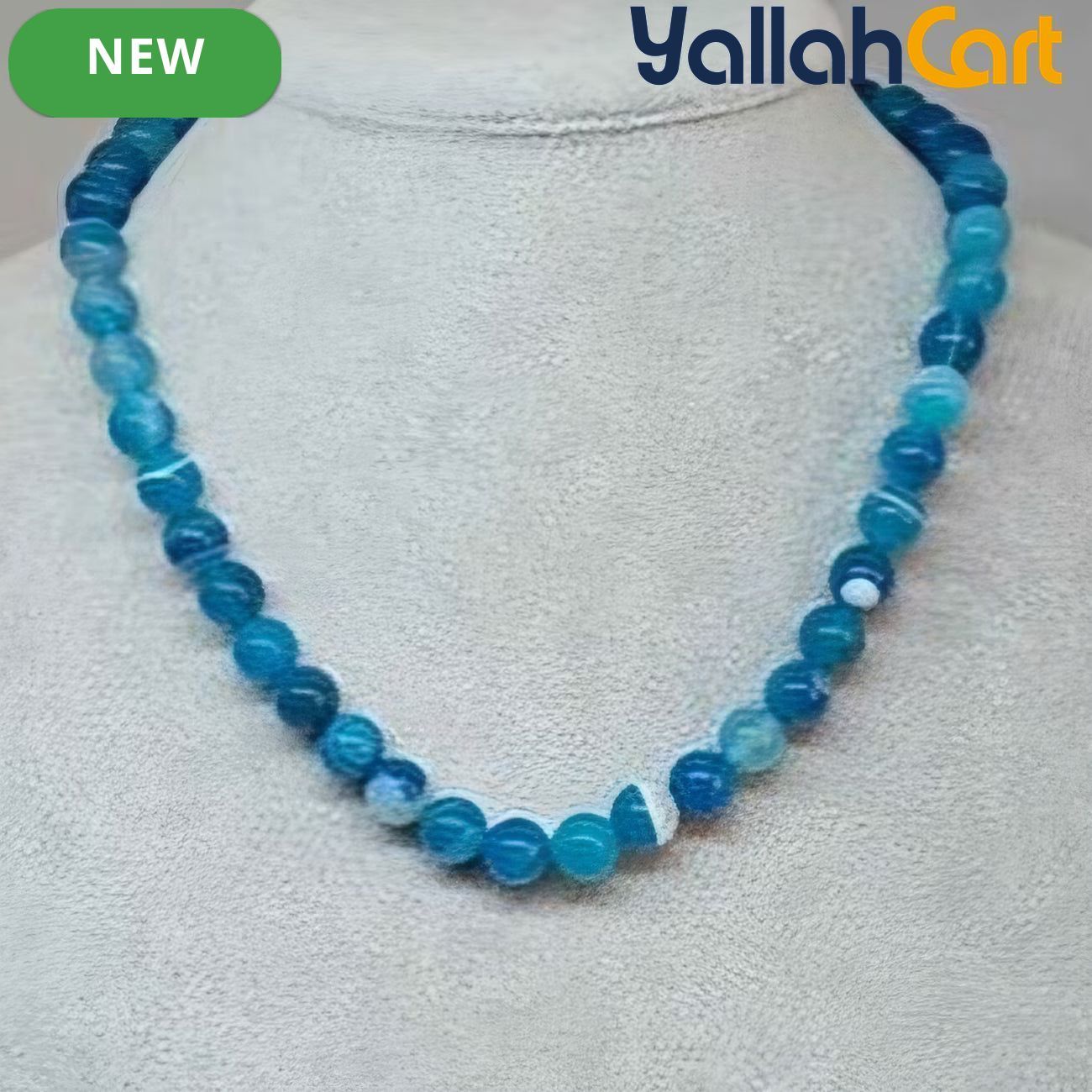 Natural Blue Striped Agate Beaded Necklace for Women – Round Gemstone Collar Necklace