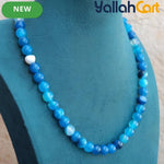 Natural Blue Striped Agate Beaded Necklace for Women – Round Gemstone Collar Necklace