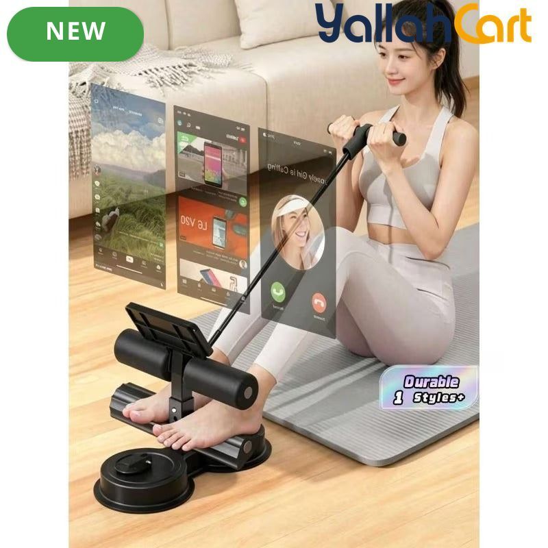 Sit-Up Exercise Aid with Phone Holder & Dual Suction Cups – Home Ab Workout Equipment