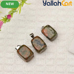 Natural Unakite Stone Square Pendant – Polished Green & Pink Gemstone Charm with Silver-Tone Bail