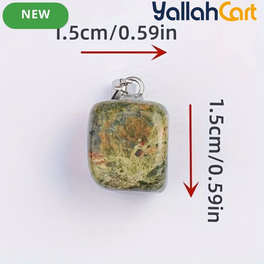 Natural Unakite Stone Square Pendant – Polished Green & Pink Gemstone Charm with Silver-Tone Bail