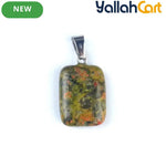 Natural Unakite Stone Square Pendant – Polished Green & Pink Gemstone Charm with Silver-Tone Bail