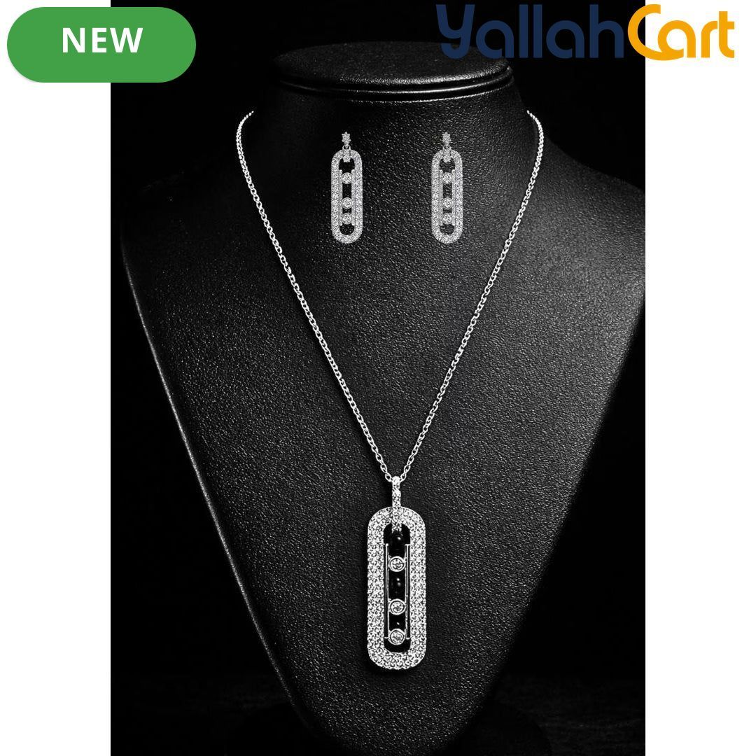 Rock Crystal Zircon Locket Set for Women – Elegant Necklace Jewelry Set