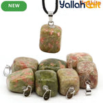 Natural Unakite Stone Square Pendant – Polished Green & Pink Gemstone Charm with Silver-Tone Bail