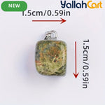 Natural Unakite Stone Square Pendant – Polished Green & Pink Gemstone Charm with Silver-Tone Bail