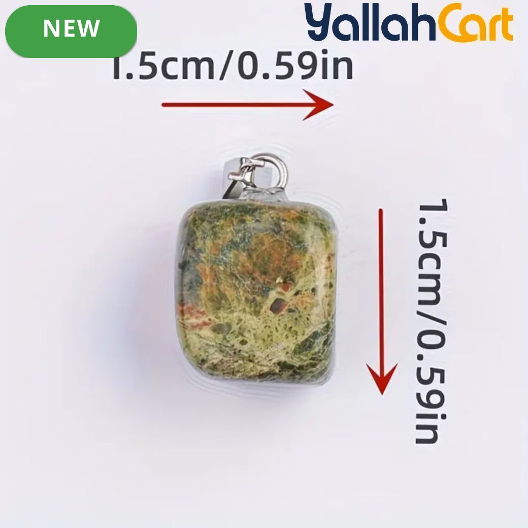 Natural Unakite Stone Square Pendant – Polished Green & Pink Gemstone Charm with Silver-Tone Bail