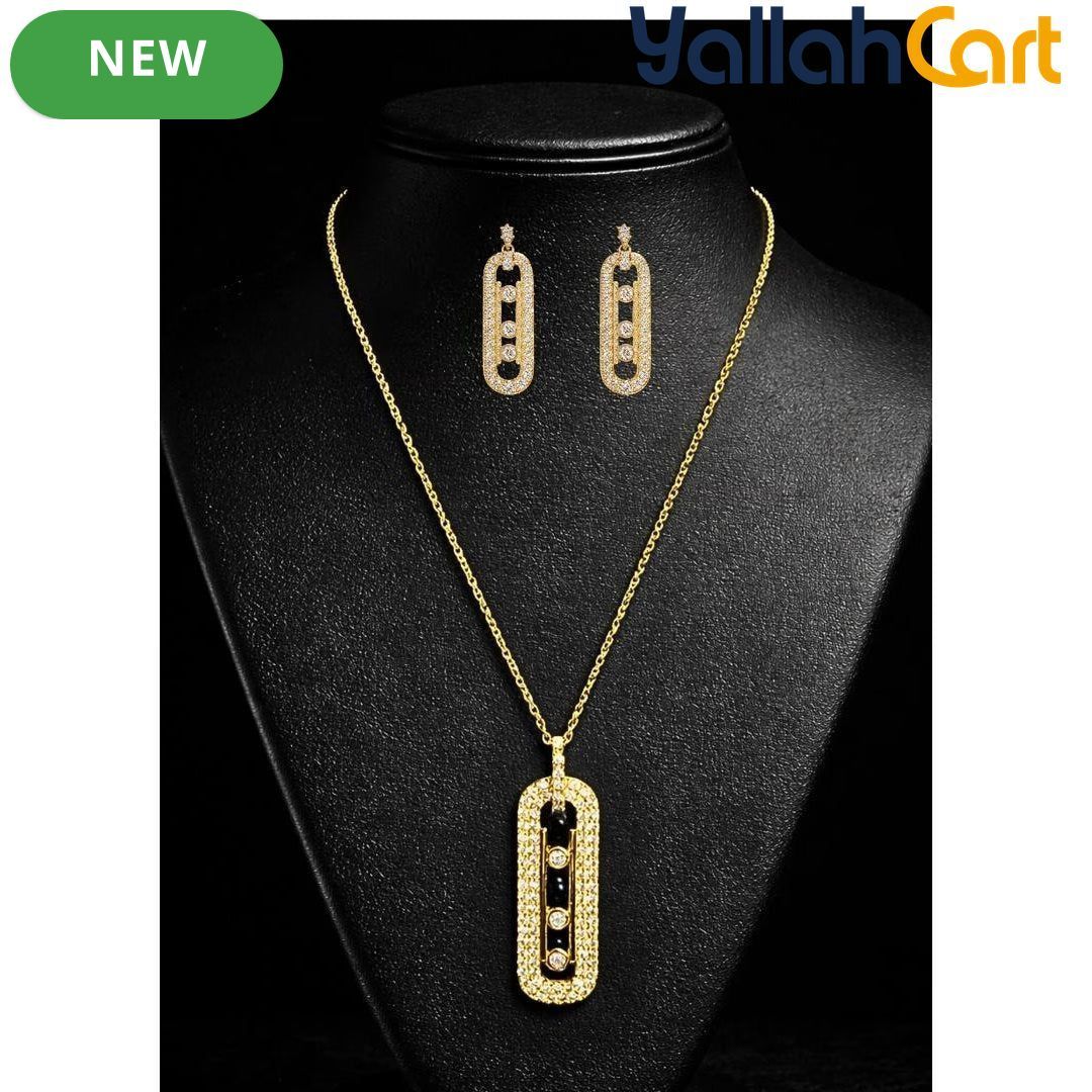 Rock Crystal Zircon Locket Set for Women – Elegant Necklace Jewelry Set
