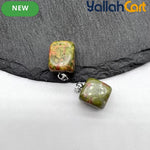 Natural Unakite Stone Square Pendant – Polished Green & Pink Gemstone Charm with Silver-Tone Bail
