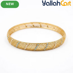 Gold-Tone Mesh Bangle Bracelet for Women – White & Blue Enamel Detail