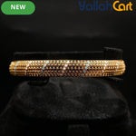 Gold-Tone Mesh Bangle Bracelet for Women – White & Blue Enamel Detail
