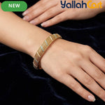 Gold-Tone Mesh Bangle Bracelet for Women – White & Blue Enamel Detail