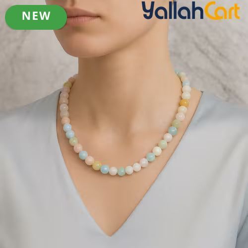Pastel Multicolor Natural Stone Beaded Necklace – Handmade Round Bead Choker for Women