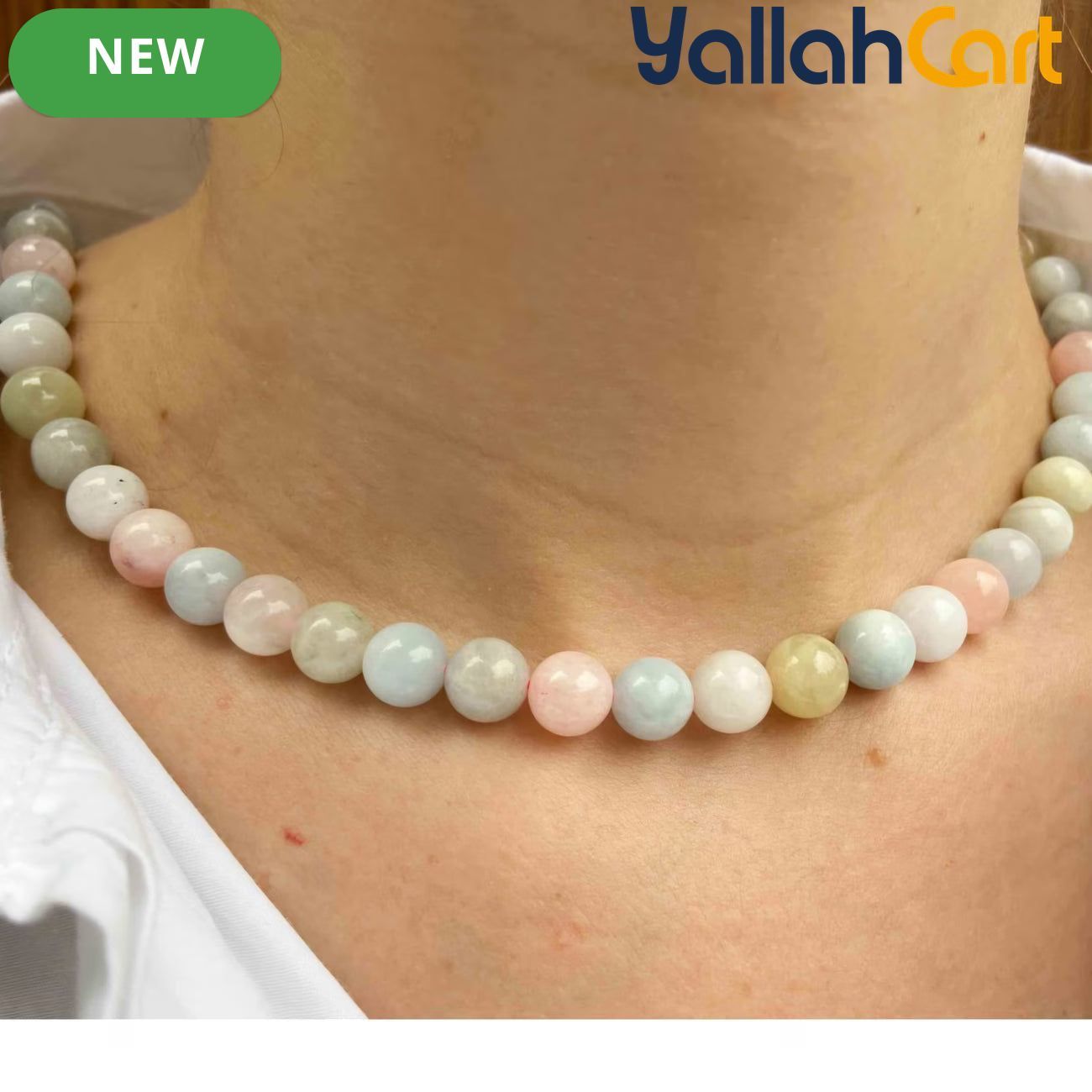 Pastel Multicolor Natural Stone Beaded Necklace – Handmade Round Bead Choker for Women