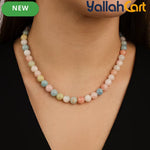 Pastel Multicolor Natural Stone Beaded Necklace – Handmade Round Bead Choker for Women