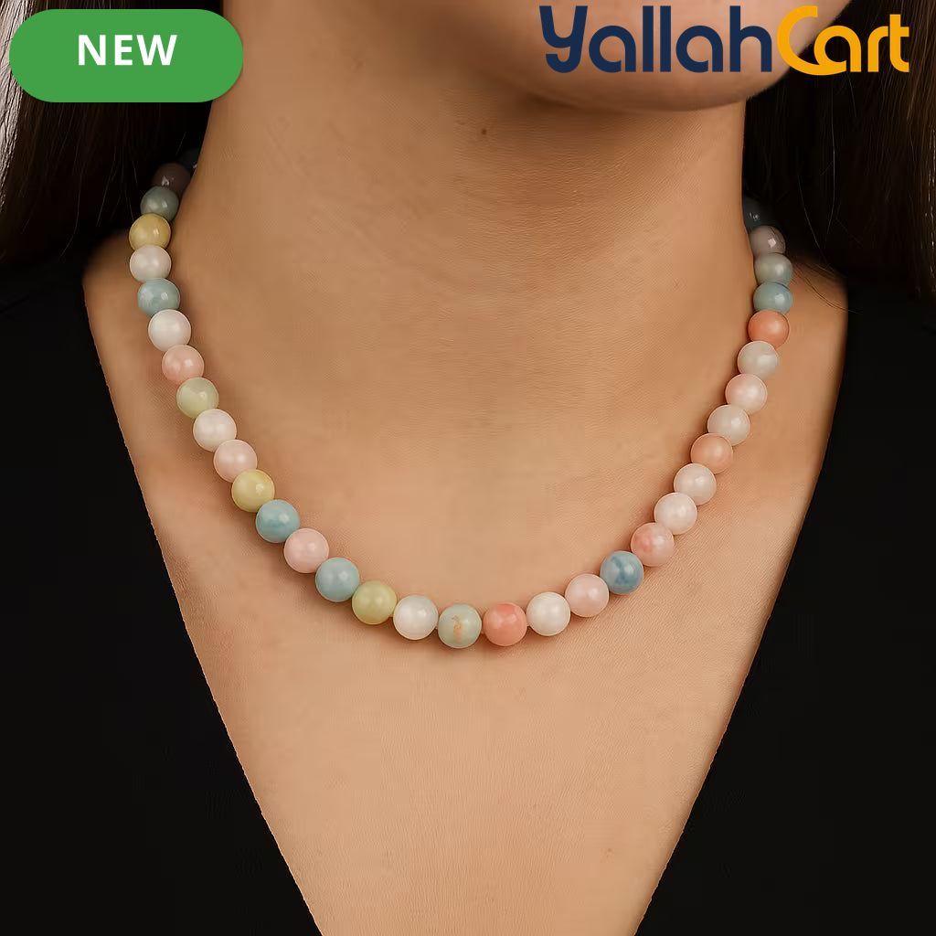 Pastel Multicolor Natural Stone Beaded Necklace – Handmade Round Bead Choker for Women