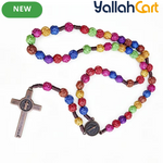 Multicolor Acrylic Rose Cross Pendant Necklace – Elegant Religious Jewelry for Women