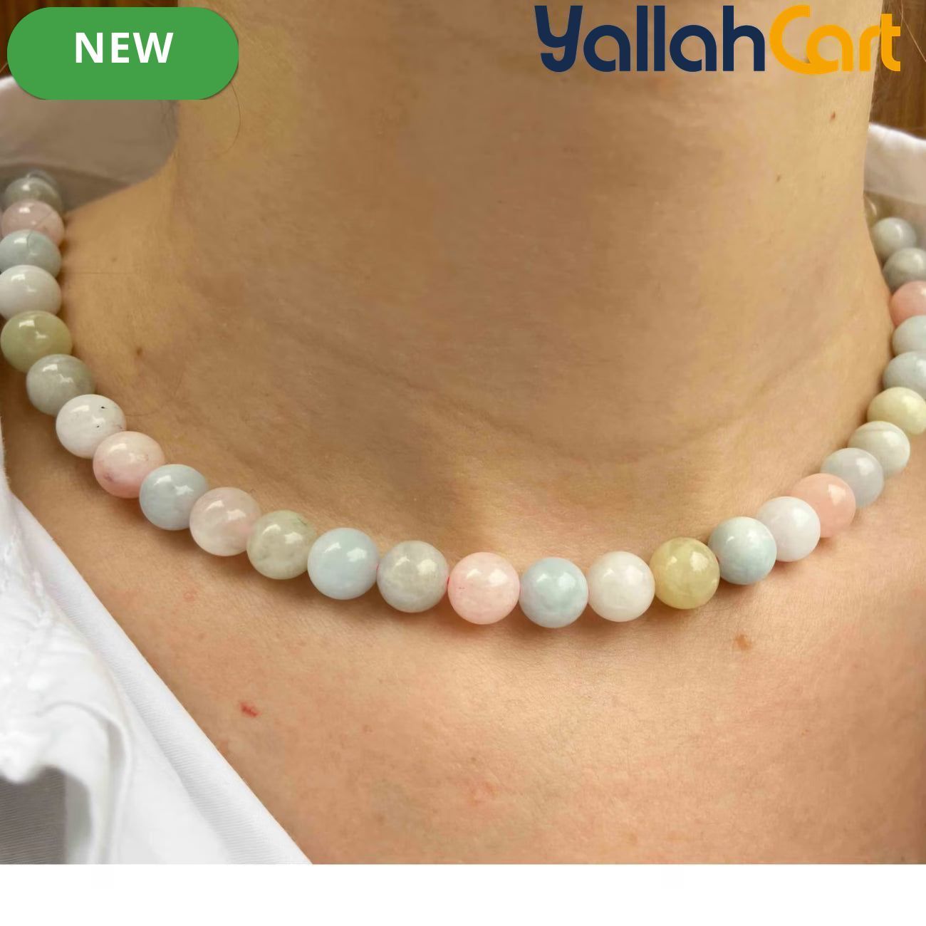 Pastel Multicolor Natural Stone Beaded Necklace – Handmade Round Bead Choker for Women