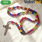 Multicolor Acrylic Rose Cross Pendant Necklace – Elegant Religious Jewelry for Women