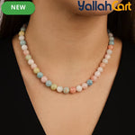 Pastel Multicolor Natural Stone Beaded Necklace – Handmade Round Bead Choker for Women