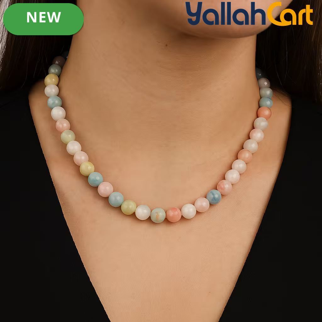 Pastel Multicolor Natural Stone Beaded Necklace – Handmade Round Bead Choker for Women