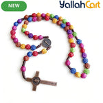 Multicolor Acrylic Rose Cross Pendant Necklace – Elegant Religious Jewelry for Women