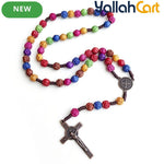Multicolor Acrylic Rose Cross Pendant Necklace – Elegant Religious Jewelry for Women
