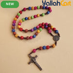 Multicolor Acrylic Rose Cross Pendant Necklace – Elegant Religious Jewelry for Women