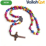 Multicolor Acrylic Rose Cross Pendant Necklace – Elegant Religious Jewelry for Women