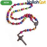 Multicolor Acrylic Rose Cross Pendant Necklace – Elegant Religious Jewelry for Women