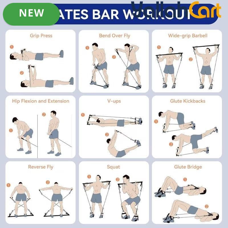 Portable Pilates Fitness Bar Set with 6 Resistance Bands – Home Workout Equipment