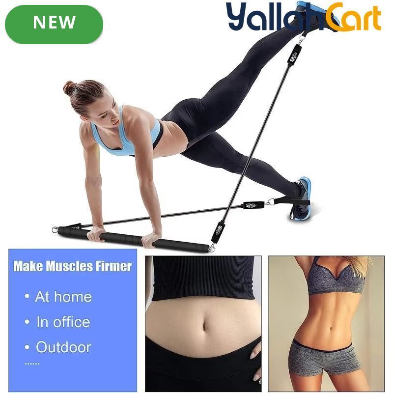 Portable Pilates Fitness Bar Set with 6 Resistance Bands – Home Workout Equipment