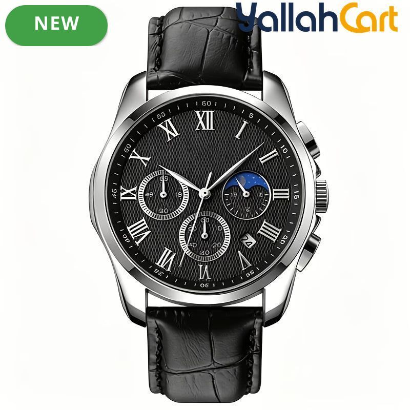Men’s Multifunctional Quartz Watch – Waterproof Leather Strap Fashion Wristwatch