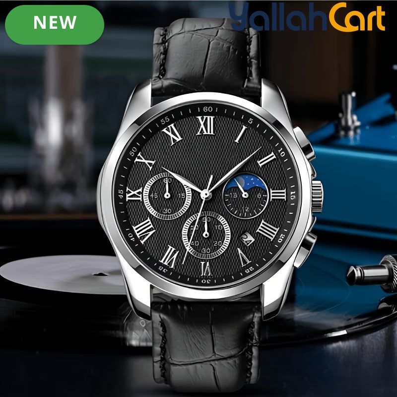 Men’s Multifunctional Quartz Watch – Waterproof Leather Strap Fashion Wristwatch