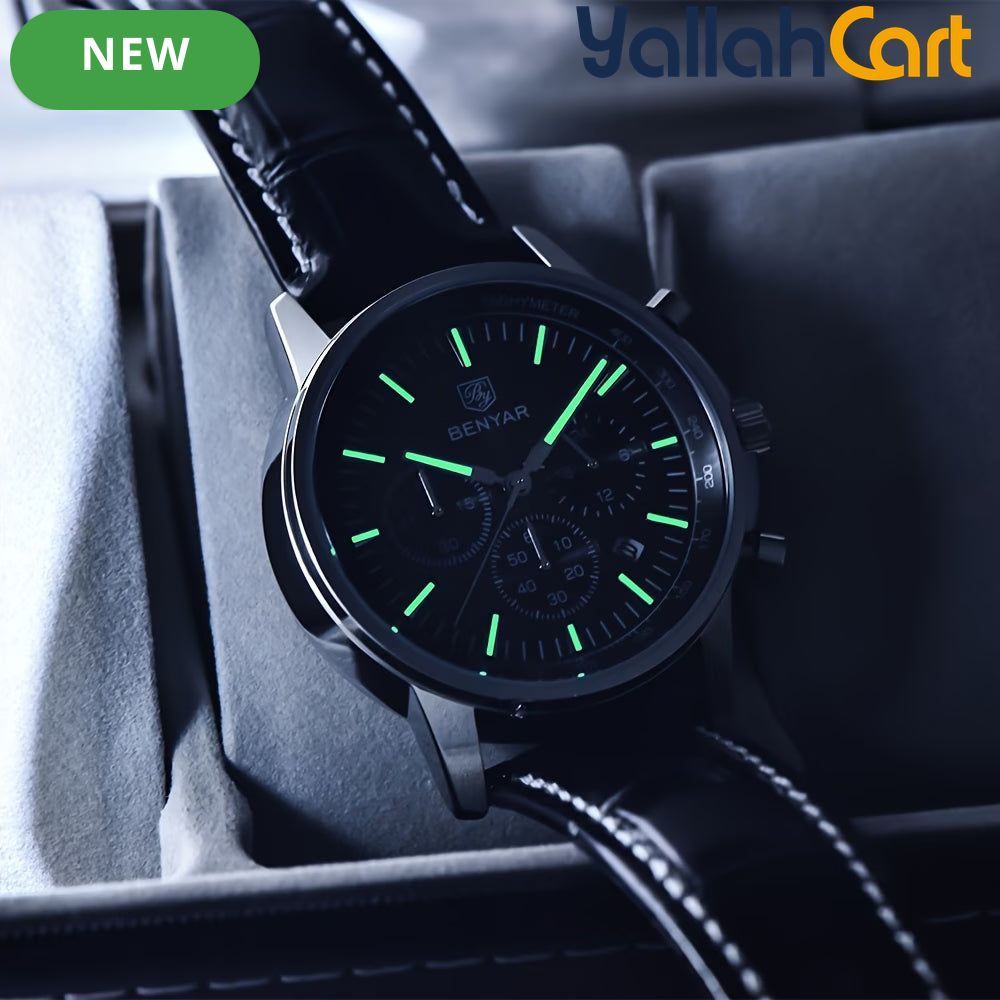 BENYAR Men’s Chronograph Quartz Watch – 46mm Sports Watch with Luminous Hands