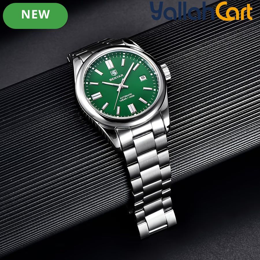 Green Men’s Automatic Mechanical Watch – 39mm Stainless Steel Waterproof Business Watch