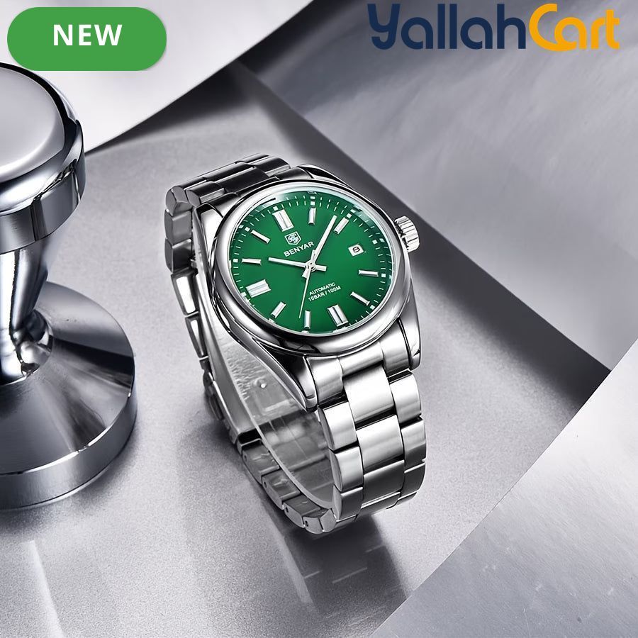 Green Men’s Automatic Mechanical Watch – 39mm Stainless Steel Waterproof Business Watch