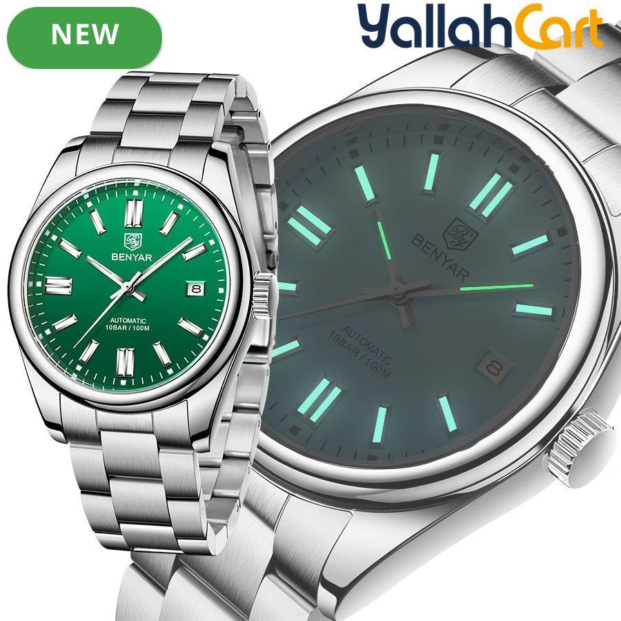 Green Men’s Automatic Mechanical Watch – 39mm Stainless Steel Waterproof Business Watch