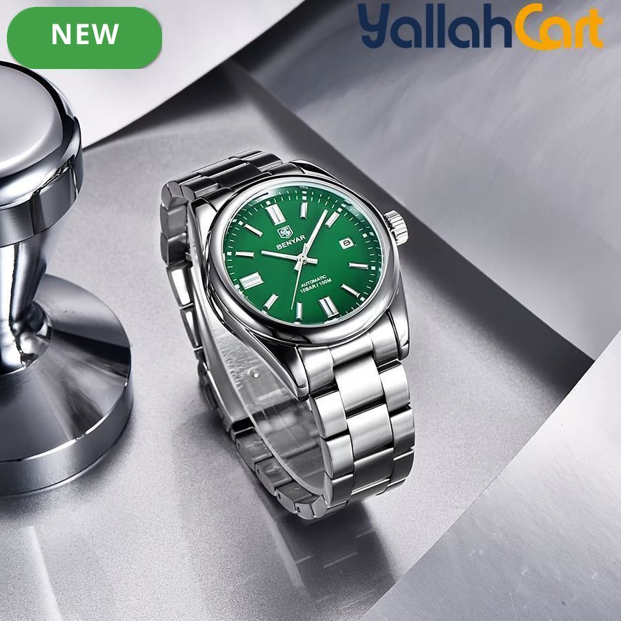 Green Men’s Automatic Mechanical Watch – 39mm Stainless Steel Waterproof Business Watch
