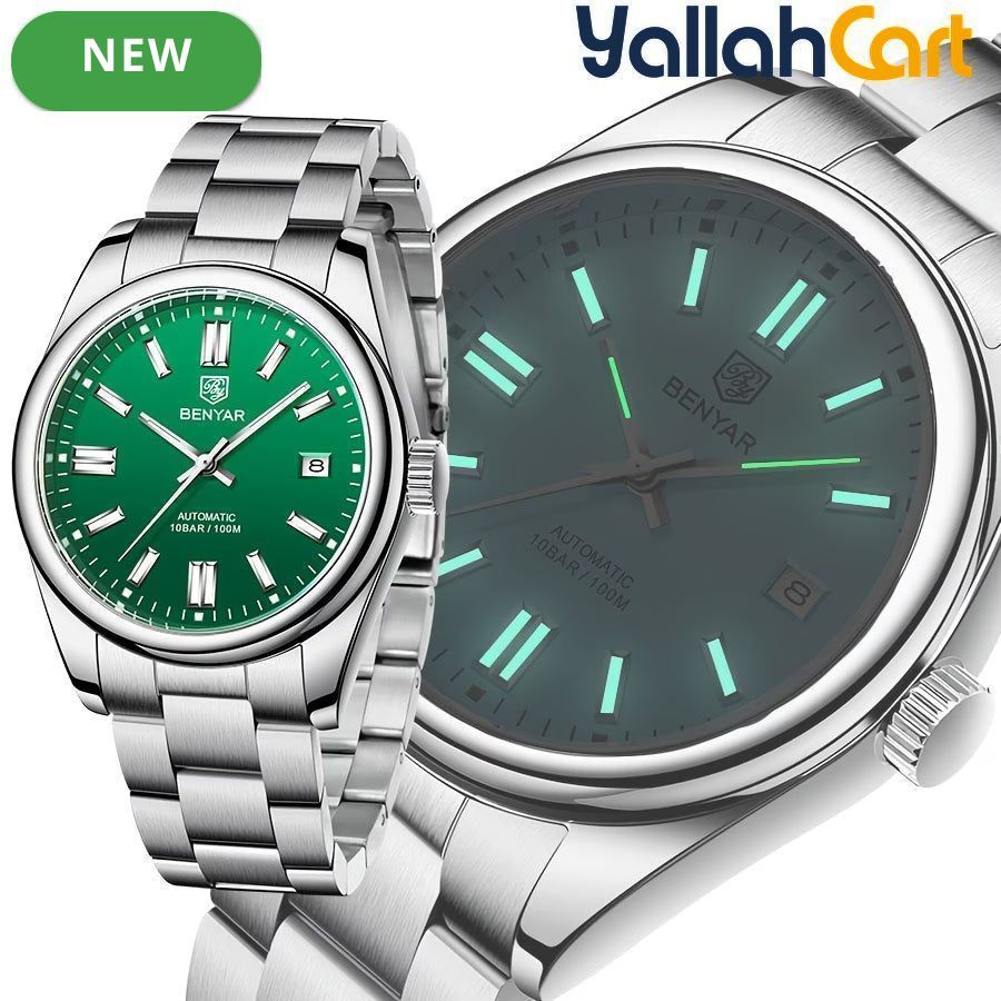 Green Men’s Automatic Mechanical Watch – 39mm Stainless Steel Waterproof Business Watch