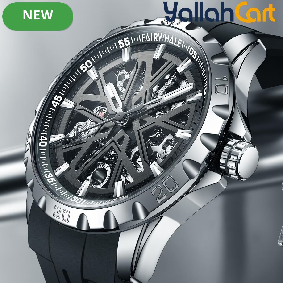 MARK FAIRWHALE Men’s Automatic Mechanical Watch – Sporty Black Rubber Strap with Luminous Hands
