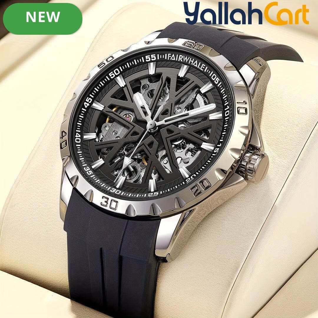 MARK FAIRWHALE Men’s Automatic Mechanical Watch – Sporty Black Rubber Strap with Luminous Hands