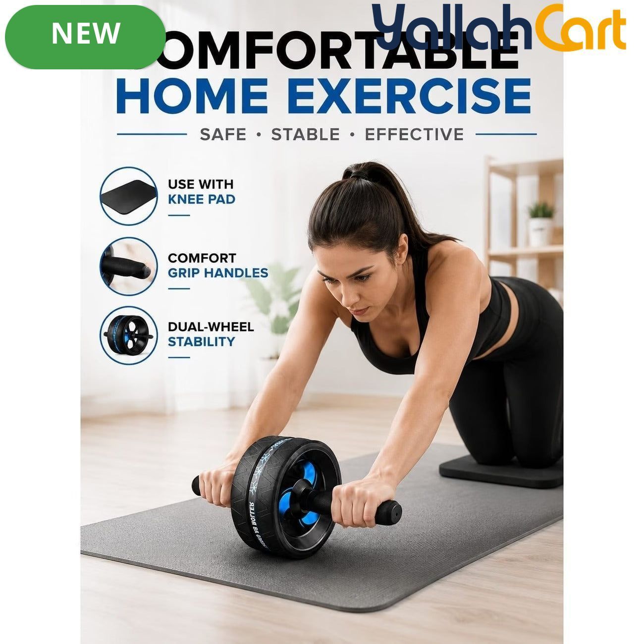 Silent Dual-Wheel Ab Roller – Stable Core Strength Training Equipment