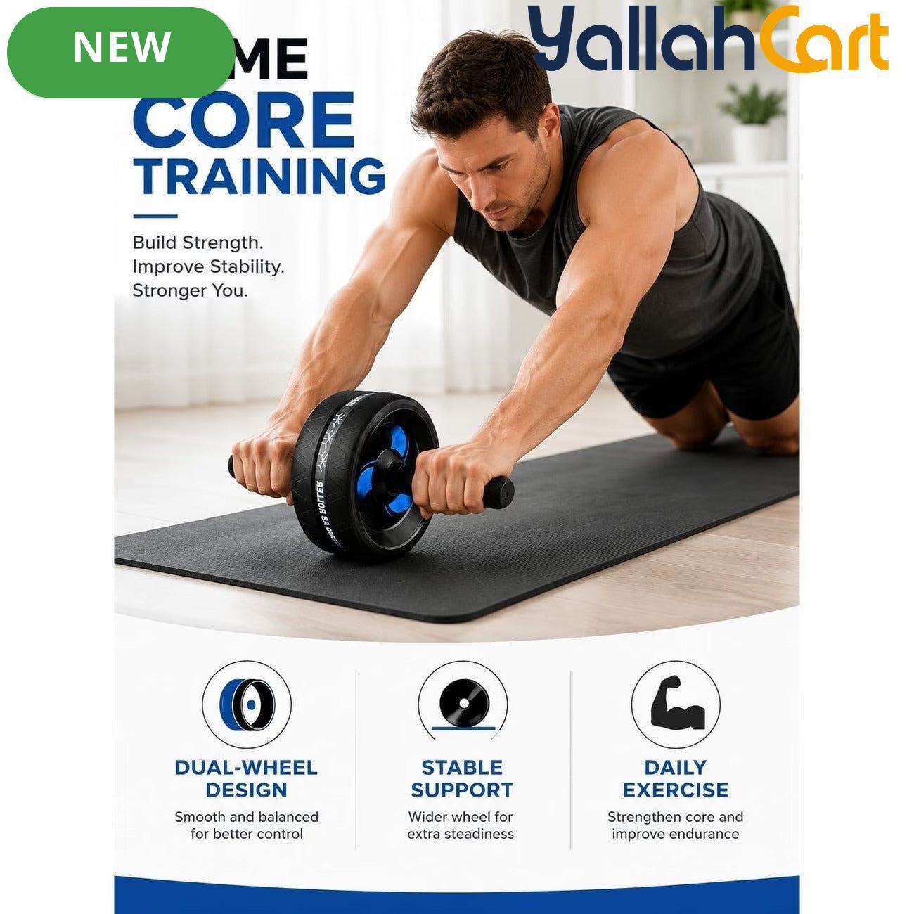 Silent Dual-Wheel Ab Roller – Stable Core Strength Training Equipment